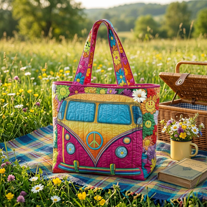 Hippie Van Quilted Tote Bag