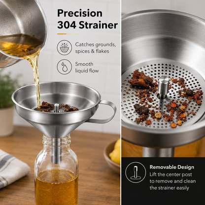 Heavy-Duty Stainless Steel Kitchen Funnel (Strainer Included)