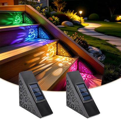 Solar outdoor step lights, IP65 waterproof LED deck/stair lights, color-changing gradient lighting