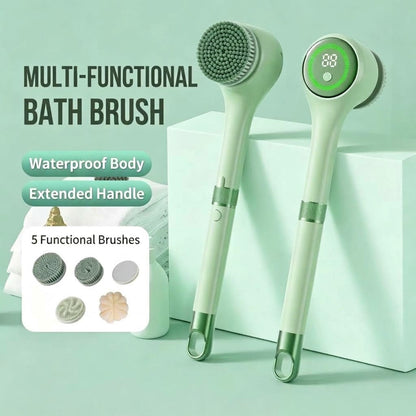 Electric Long Handle Shower Back Scrubber IPX Waterproof | 5 Brush Heads & 3 Speeds