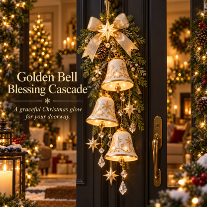 Lighted Golden Bell Christmas Door Hanging Cascading Holiday D cor