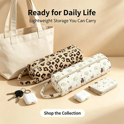 Quilted Multi Purpose Storage Bag, Portable Zipper Cosmetic Makeup Pouch with Handle