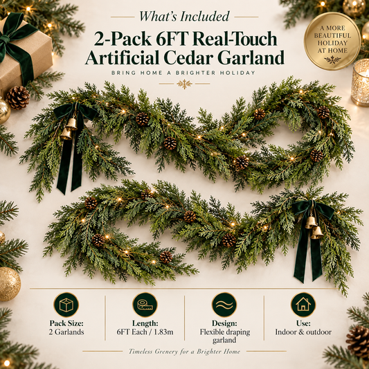 2-Pack 6FT Real-Touch Artificial Cedar Garland