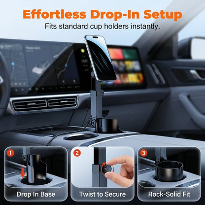 Car Cup Holder Phone Mount 360 Adjustable, Strong N52 Magnet, One-Handed Operation, Fits All Phones