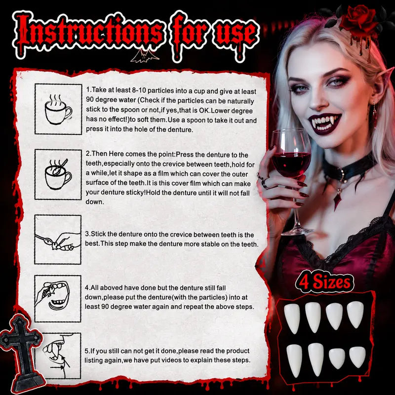 Creepy Reusable Vampire Fangs Denture Set