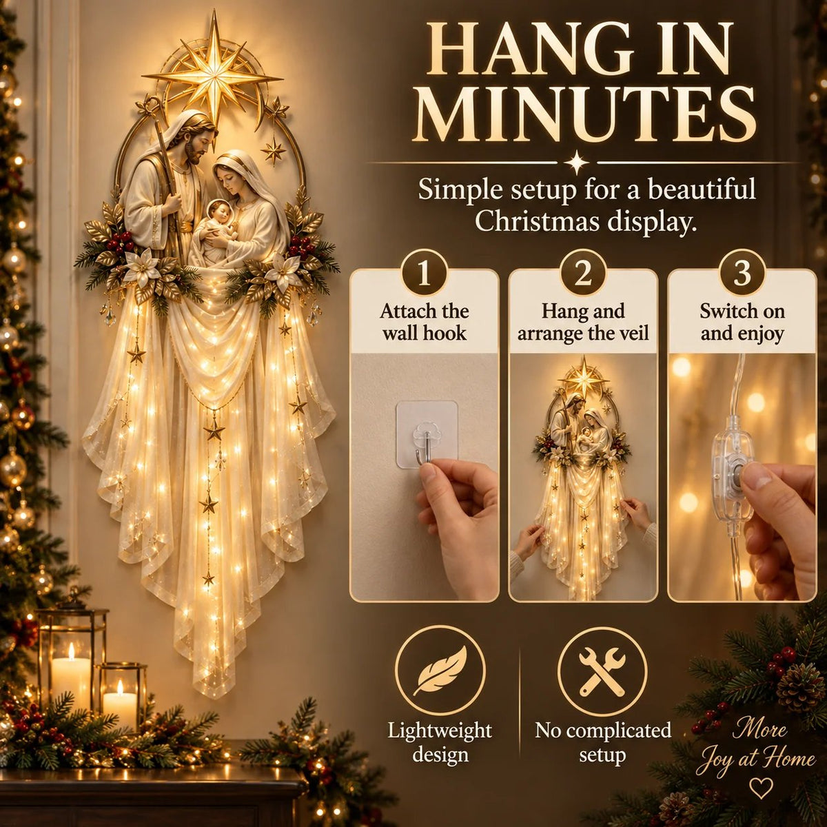 Holy Family Star Veil Meaningful Christmas Wall Decor
