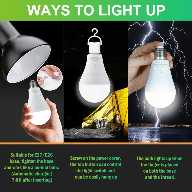 Rechargeable Emergency Light Bulbs Battery Powered LED Light Bulb 6400K Daylight E26 120 Volt 9W 60W Equivalent with