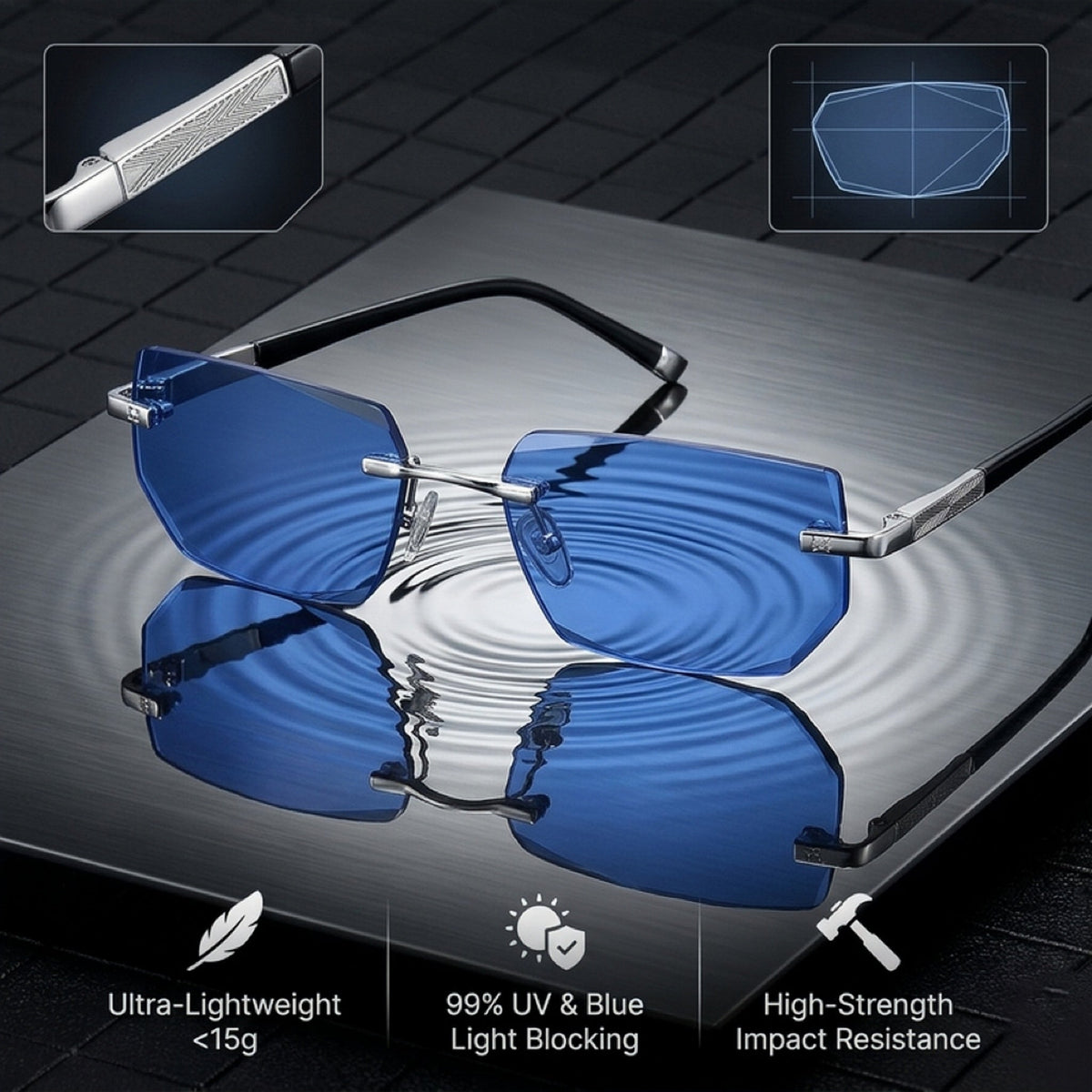 Intelligent Auto-Focus Zoom Glasses - Blue Light Blocking & Anti-Eye Strain Rimless Eyewear