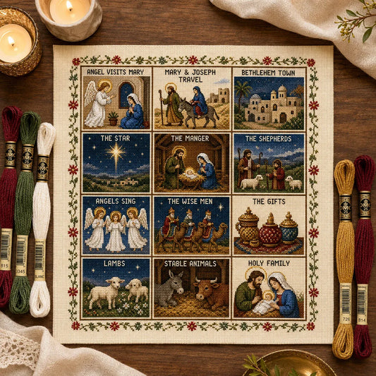 Beginner-Friendly Life of Jesus Bible Story Cross Stitch DIY Kit | 6 Biblical Collections with Fabric