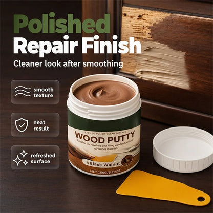 Wood Repair Filler Putty Fills Cracks & Chips, Smooths Surfaces, Blends with Dark Wood