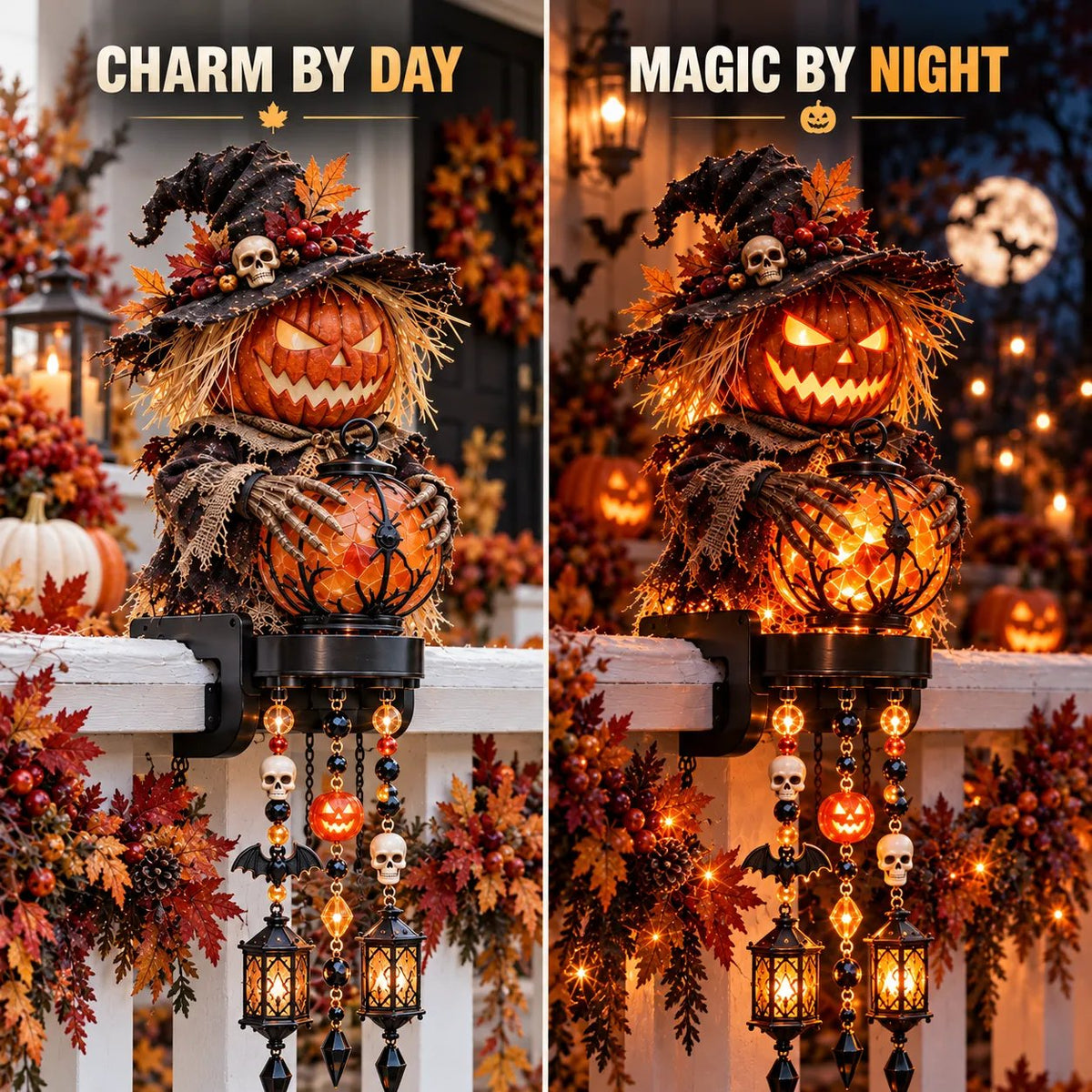 Halloween Character Glow Cascade Railing Lights Pumpkin, Witch, Ghost & Black Cat