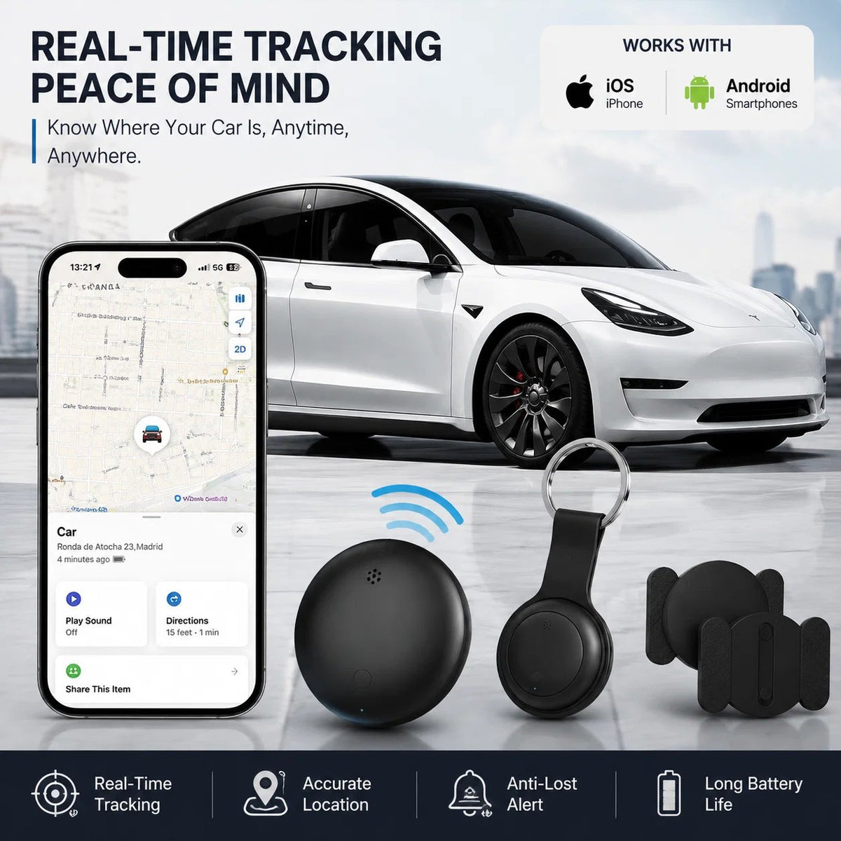 Smart GPS Tracker With Magnetic Case Real-Time Vehicle Tracking For iPhone & Android