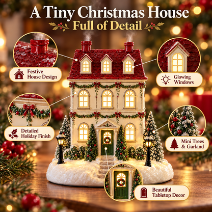 Lighted Christmas House Diffuser Cozy Holiday Cottage with Gentle Mist