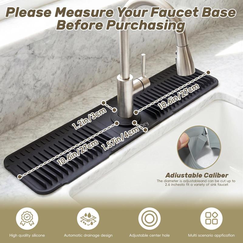 Extra long Silicone Sink Faucet Splash Guard Mat Quick Drain & Drying Organizer