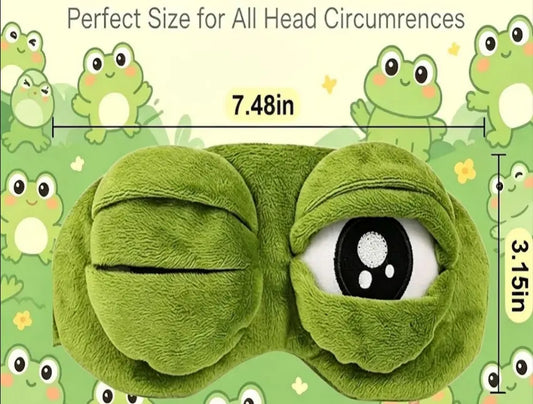 Cute Shiny Frog Plush Sleep Mask, soft cotton lining, lightweight light blocking, ideal for travel nap & rest