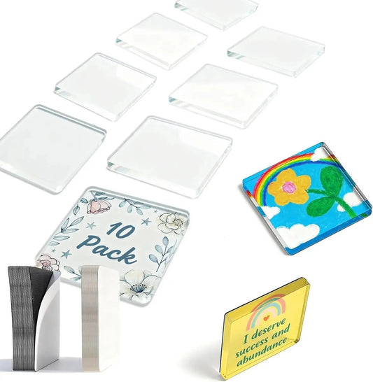 10 Pack 2'x2' Clear Acrylic DIY Fridge Magnets Set with Adhesive Backing Square Magnetic Photo Frames