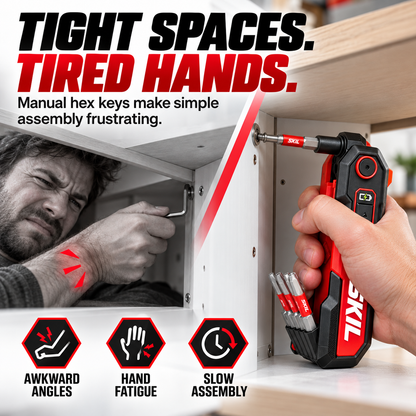 Rechargeable Powered Folding Hex Key 3-Angle Electric Driver with 11-Piece Bit Set