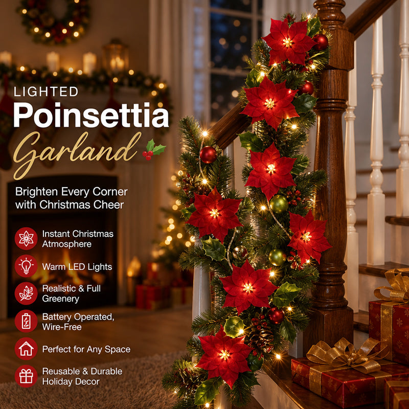Poinsettia LED Flower String Lights