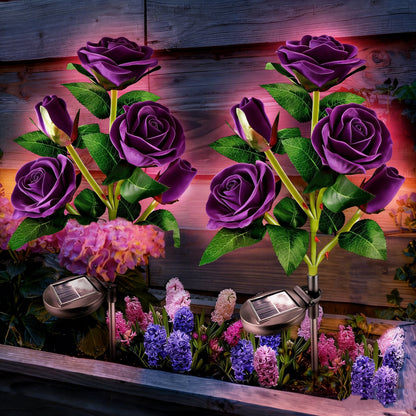 Solar Azalea Flower Lights 4 Pack | IP65 Waterproof Realistic Multi-Color Stakes for Garden & Cemetery Memorial Decor