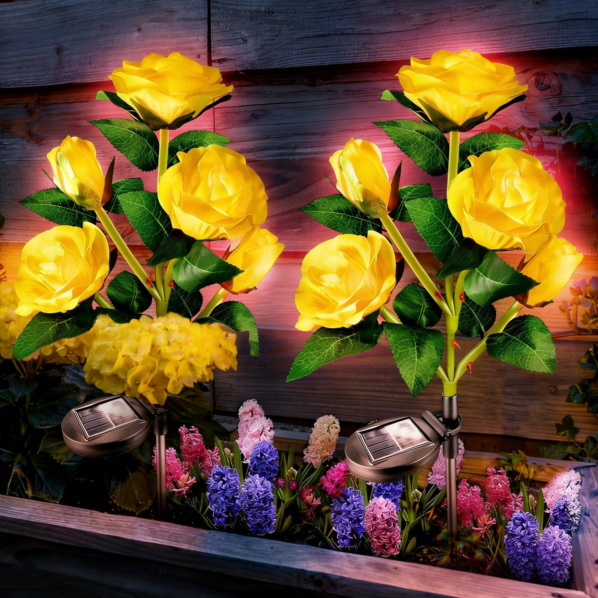 Solar Azalea Flower Lights 4 Pack | IP65 Waterproof Realistic Multi-Color Stakes for Garden & Cemetery Memorial Decor