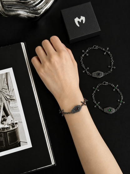 Sterling Silver Gothic Coffin Cross Bracelet