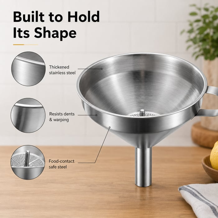 Heavy-Duty Stainless Steel Kitchen Funnel (Strainer Included)