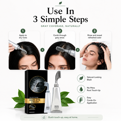 Plant Gentle Gray Hair Root Touch-Up Dye Cream with Easy Integrated Comb Applicator