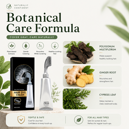 Plant Gentle Gray Hair Root Touch-Up Dye Cream with Easy Integrated Comb Applicator