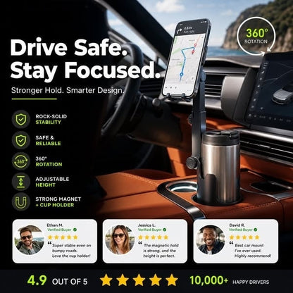 2026 Arrival Car Cup Holder Phone Mount 360 Adjustable, Strong N52 Magnet, One-Hand Operation, Fits All Phones