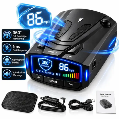 V7 Multi-Band Radar Alert Detector Voice & LED Alerts with City/Highway Modes