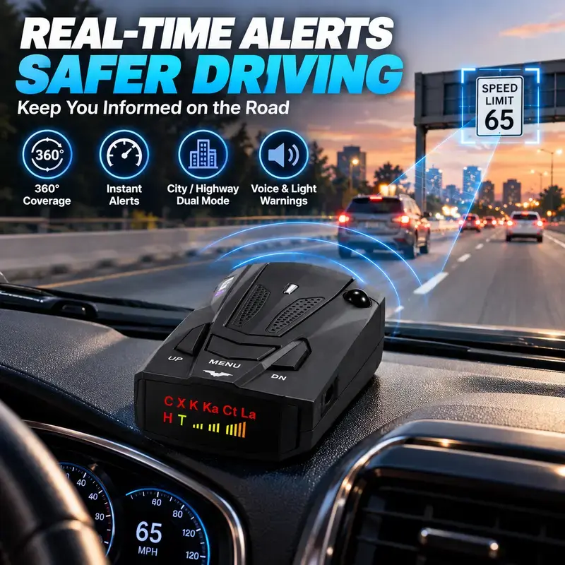 V7 Multi-Band Radar Alert Detector Voice & LED Alerts with City/Highway Modes