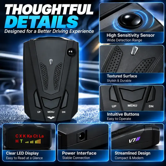 V7 Multi-Band Radar Alert Detector Voice & LED Alerts with City/Highway Modes