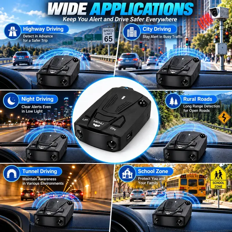 V7 Multi-Band Radar Alert Detector Voice & LED Alerts with City/Highway Modes