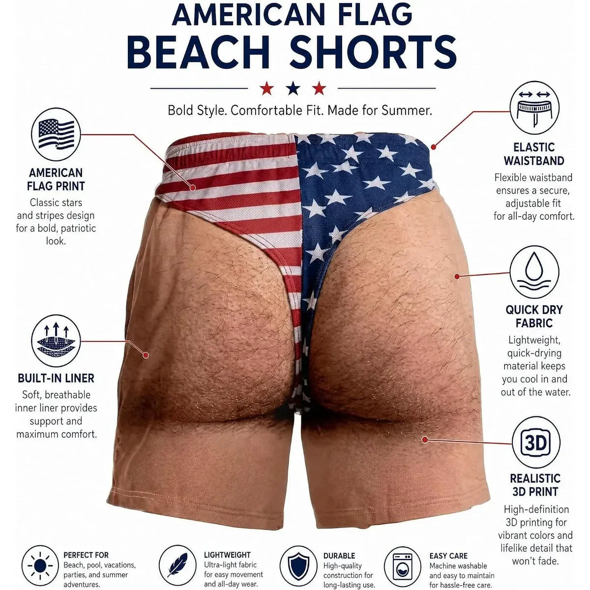 Funny Patriotic Men Swim Trunks - Personalized Birthday Gifts For Husband, Son, Grandson, Brother, Grandpa, Dad
