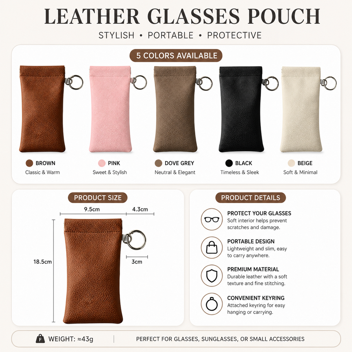 Elastic Opening PU Leather Sunglasses Pouch Soft Portable Anti Scratch Eyeglasses Storage Protective Bag