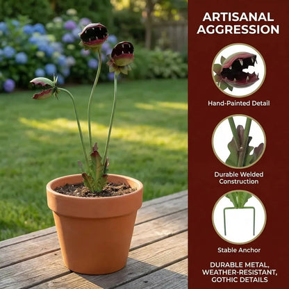 Whimsical Metal Carnivorous Plant Garden Stake