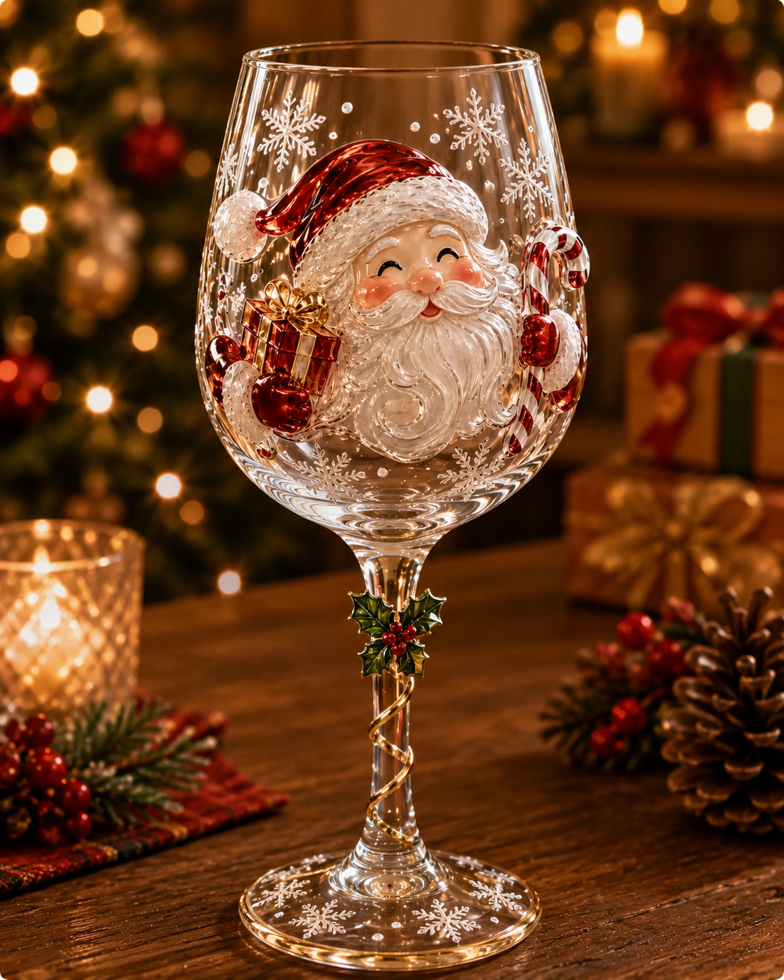 Christmas 3D Embossed Wine Glass Set, Premium Holiday Collection Ready to Gift Box