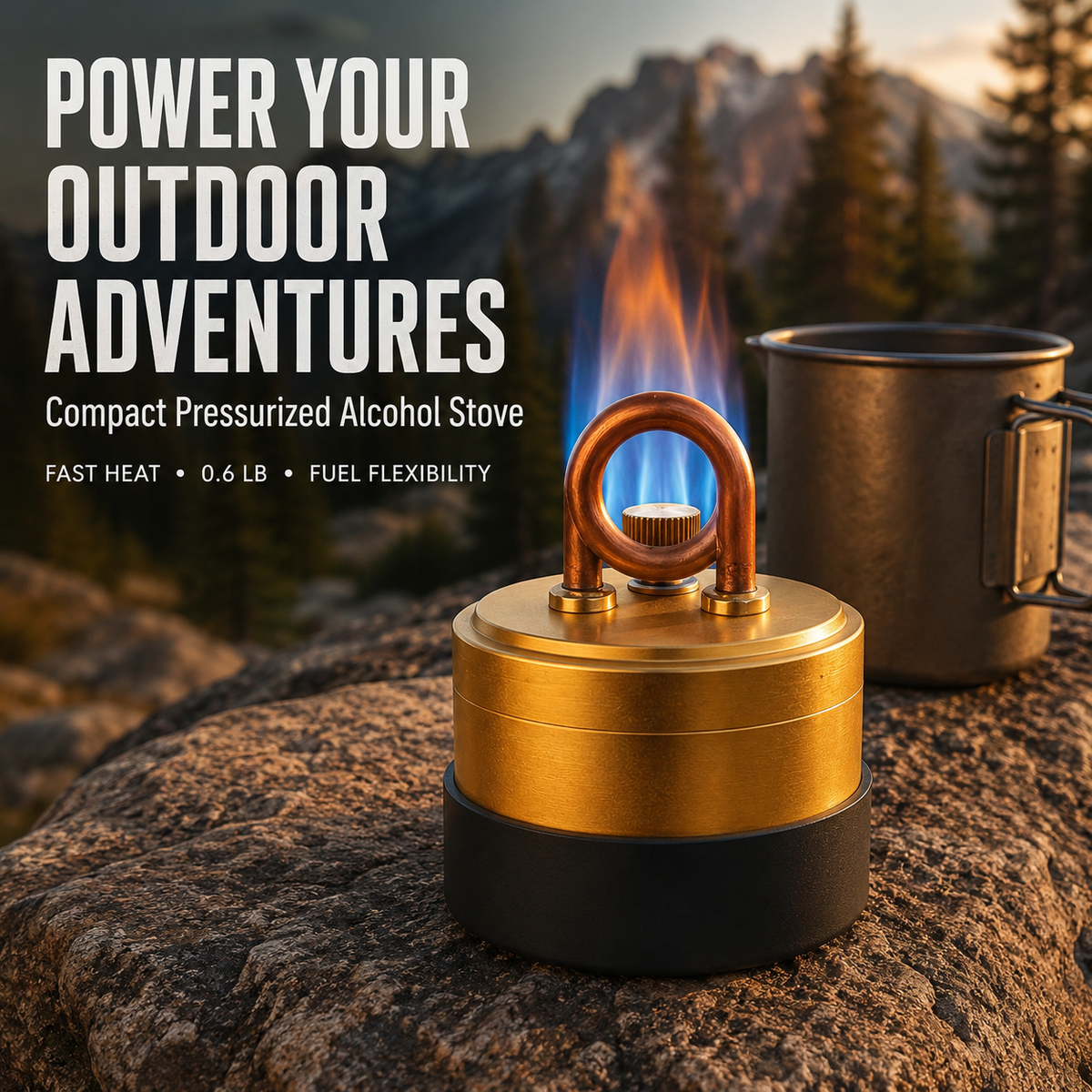 Self-Pressurized Alcohol Stove Lightweight Aluminum & Copper Burner for Hiking, Survival & Camping