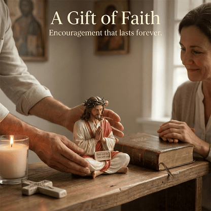 Peaceful Desk Companions Handcrafted Jesus & Virgin Mary Figurines