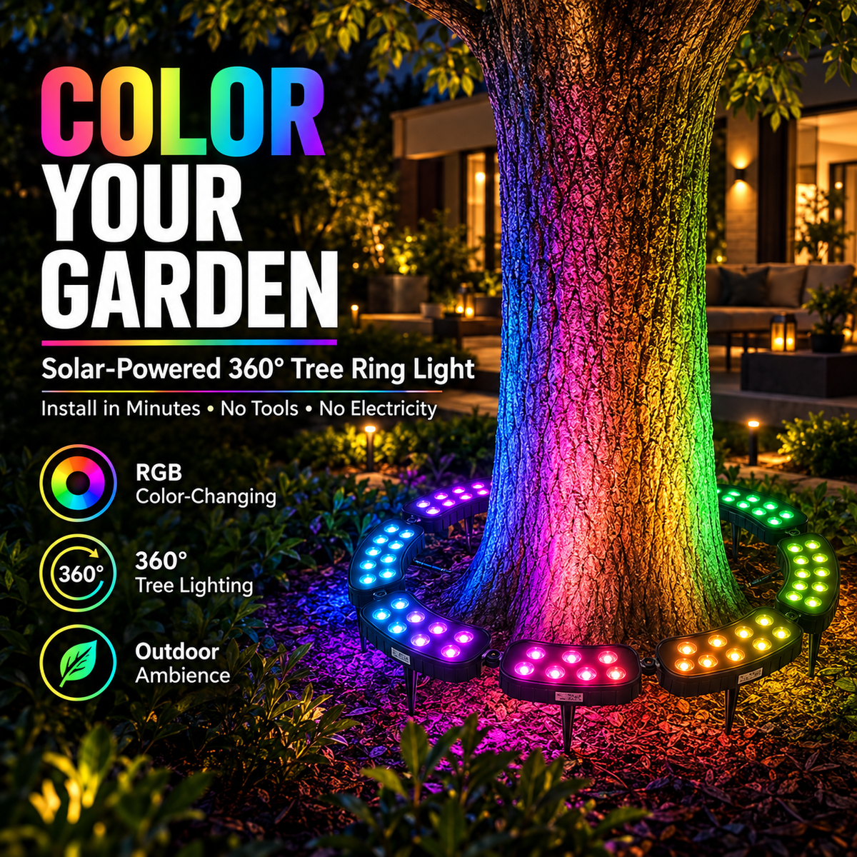 One Tree. Endless Colors. Solar RGB Landscape Ring Light!