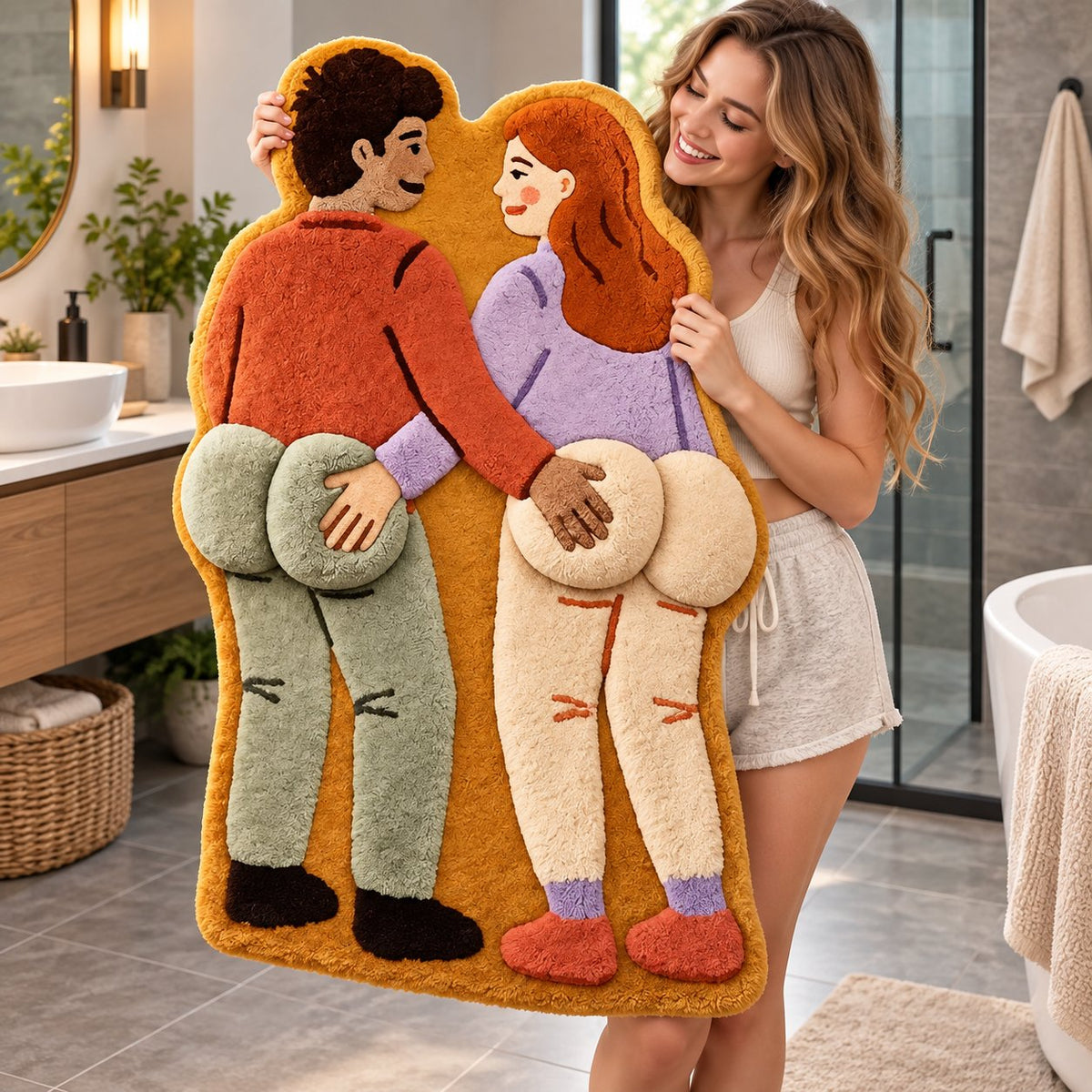 Cheeky Couple 3D Plush Bath Mat Funny Statement Rug
