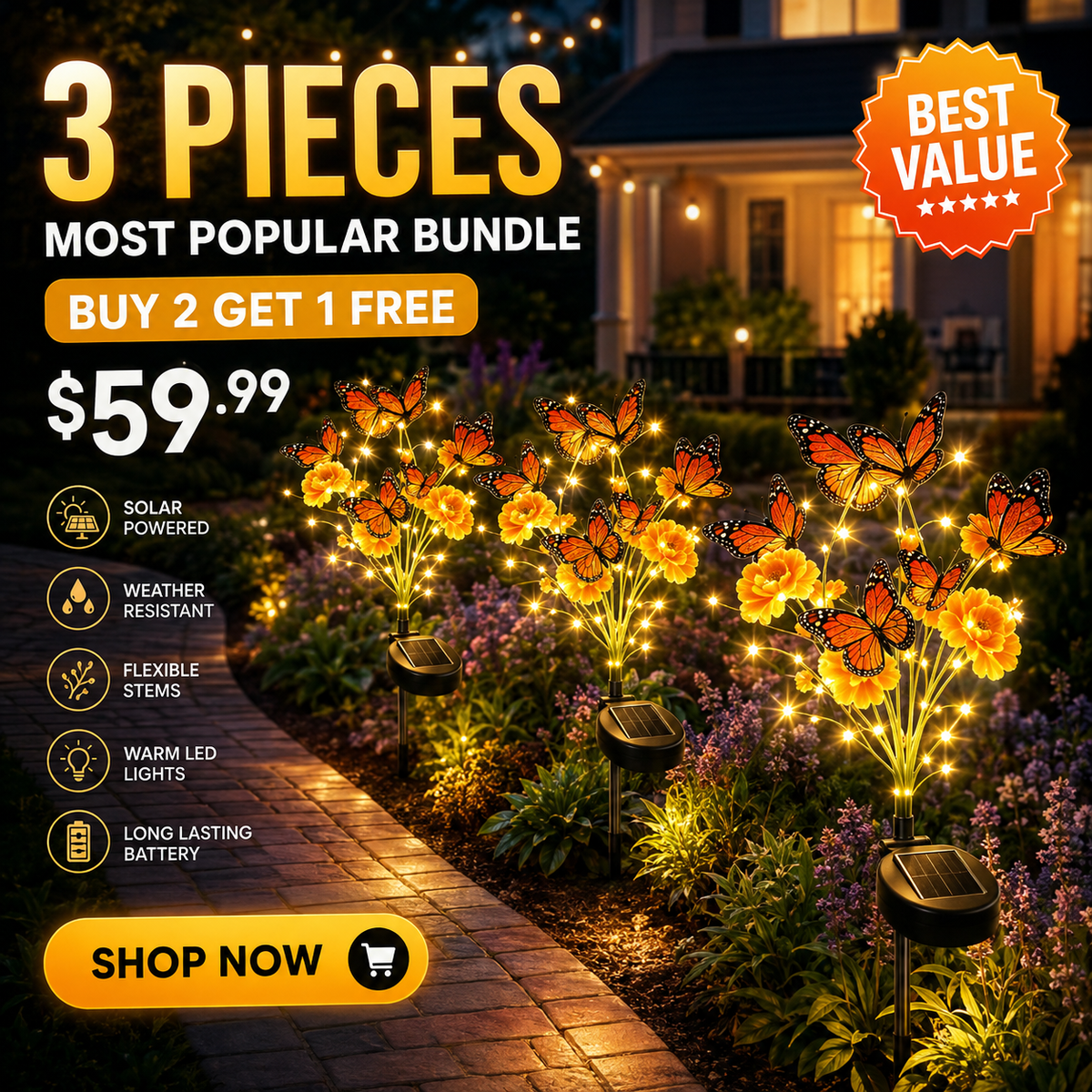 Solar Butterfly Flower Garden Stake Light Waterproof Outdoor Pathway Decor