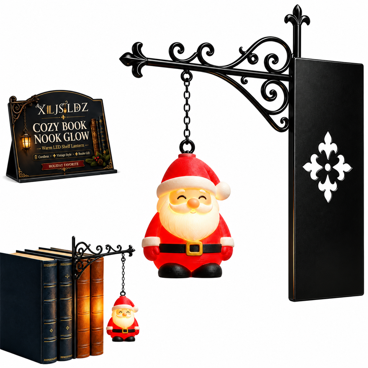 Hanging Style Xmas Shelf Lamp, Santa / Reindeer / Snowman For Cozy Reading Nook Holiday Styling