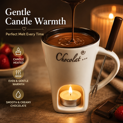 Candle-Heated Ceramic Fondue Mug Set with Dipping Fork