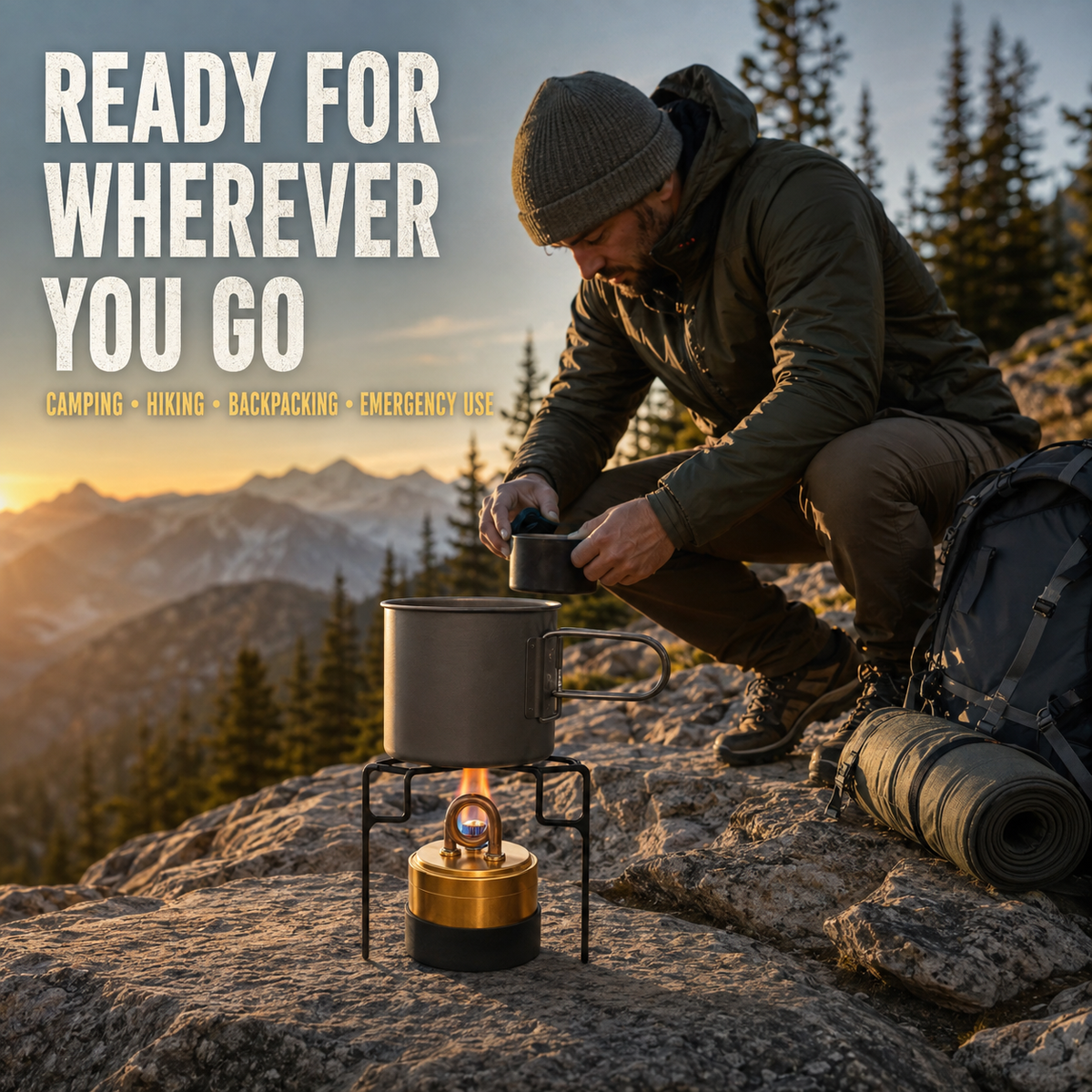 Self-Pressurized Alcohol Stove Lightweight Aluminum & Copper Burner for Hiking, Survival & Camping