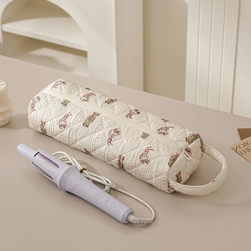 Quilted Multi Purpose Storage Bag, Portable Zipper Cosmetic Makeup Pouch with Handle