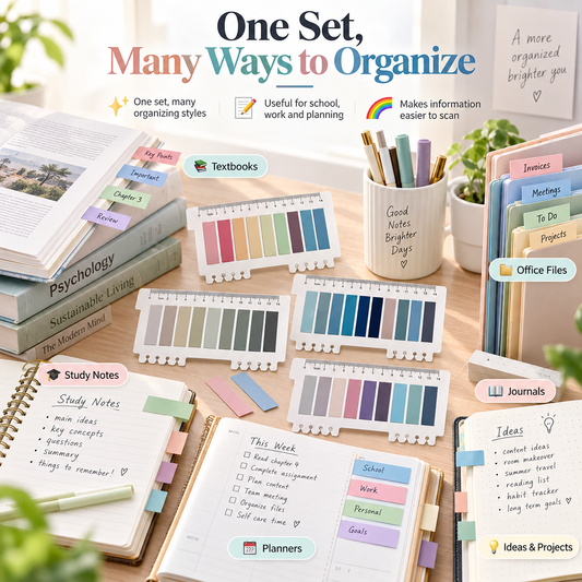 Writable Color-Coded Sticky Tabs Page Markers with Built-In Ruler for Study, Planning & Organization