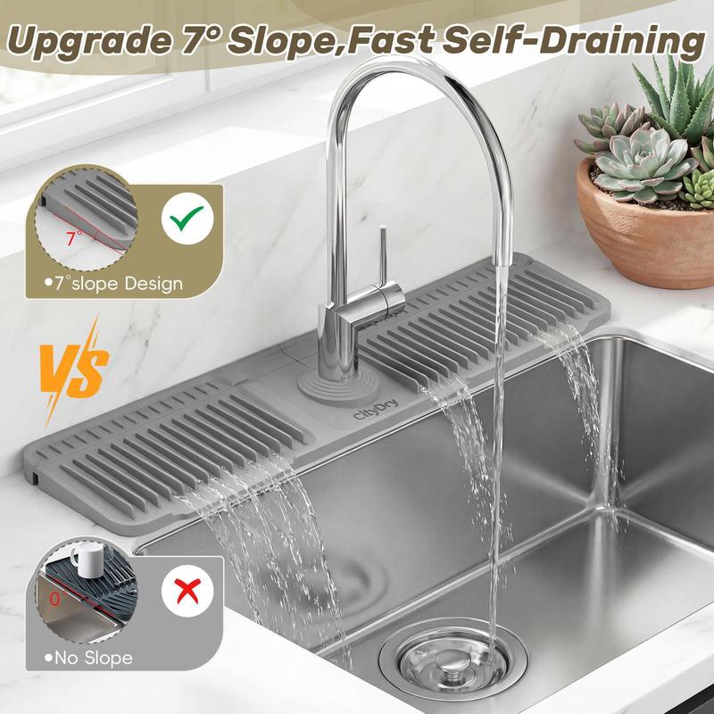 Extra long Silicone Sink Faucet Splash Guard Mat Quick Drain & Drying Organizer