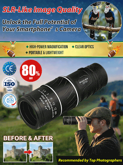 16x52 High Definition Monocular Telescope with Smartphone Adapter Waterproof FMC Multi Layer Lens Portable Long Range