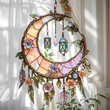 Hand-Painted Moon and Floral Window Decor